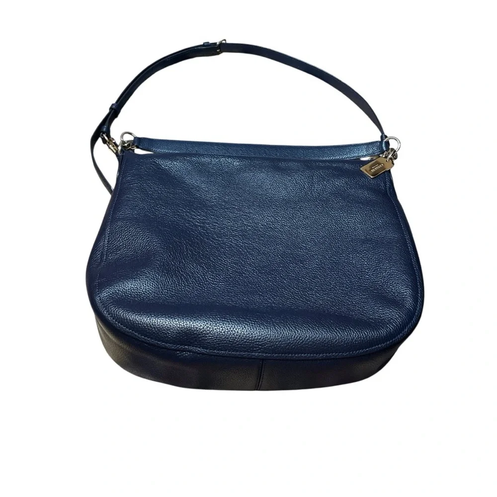 Coach Turnlock Hobo Crossbody Bag Pebbled Leather Navy Luxury Office Authentic